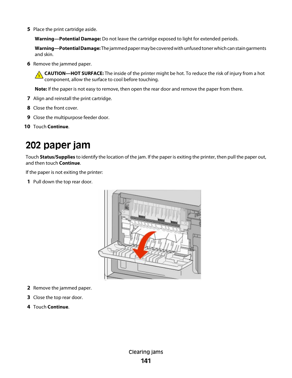 202 paper jam | Dell 5535dn Mono Laser MFP User Manual | Page 141 / 302