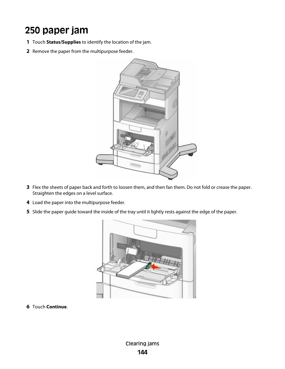 250 paper jam | Dell 5535dn Mono Laser MFP User Manual | Page 144 / 302