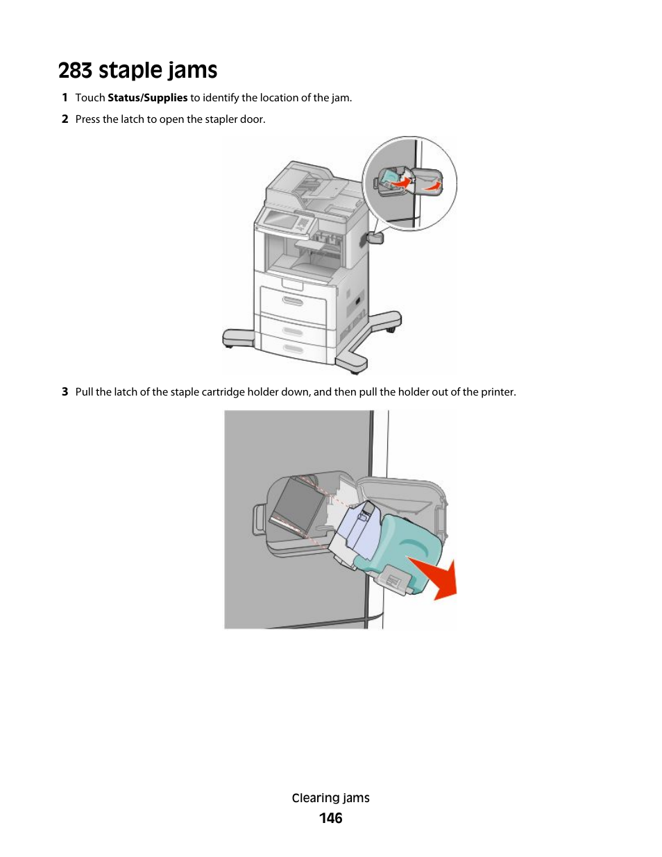 283 staple jams | Dell 5535dn Mono Laser MFP User Manual | Page 146 / 302