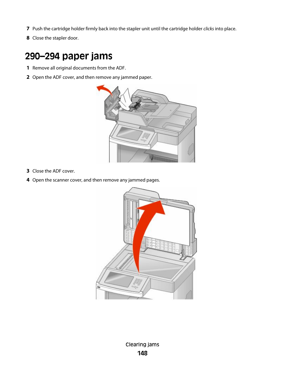 290–294 paper jams | Dell 5535dn Mono Laser MFP User Manual | Page 148 / 302