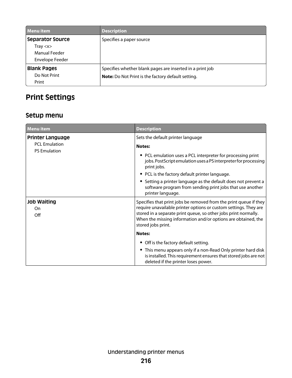 Print settings | Dell 5535dn Mono Laser MFP User Manual | Page 216 / 302