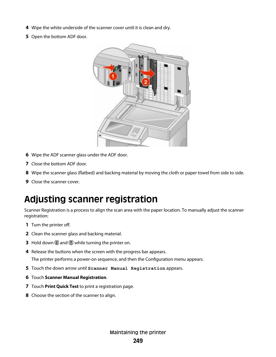 Adjusting scanner registration | Dell 5535dn Mono Laser MFP User Manual | Page 249 / 302