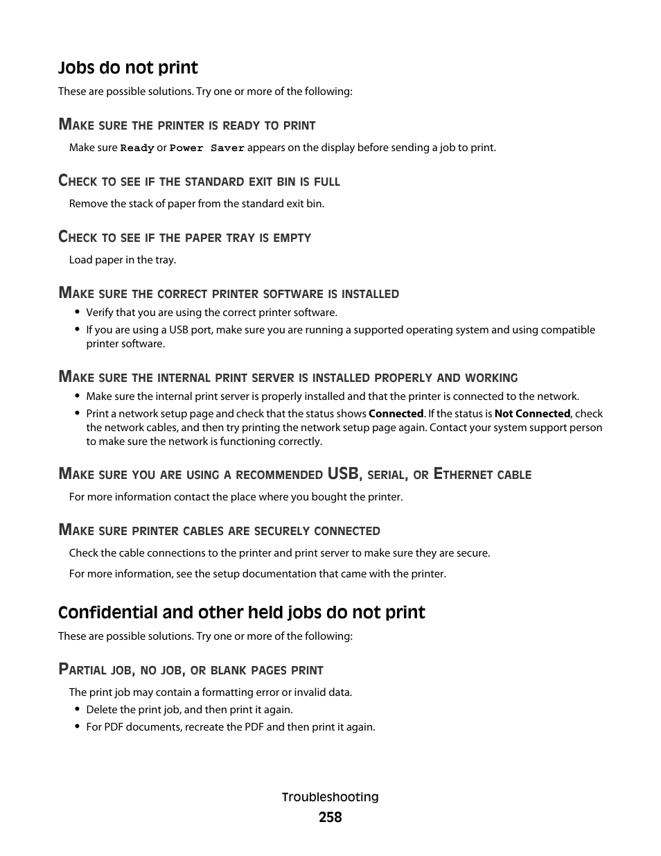 Jobs do not print, Confidential and other held jobs do not print | Dell 5535dn Mono Laser MFP User Manual | Page 258 / 302