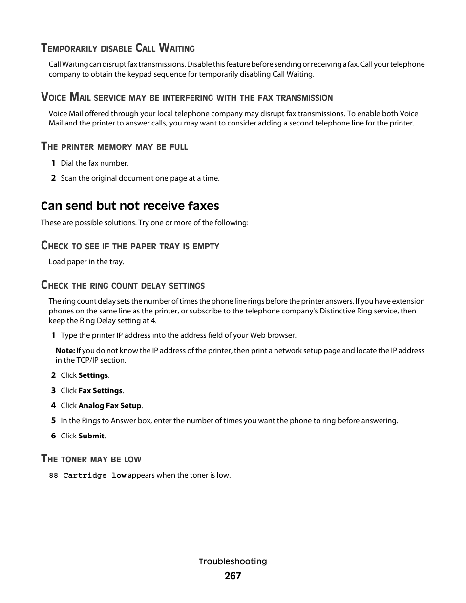 Can send but not receive faxes | Dell 5535dn Mono Laser MFP User Manual | Page 267 / 302