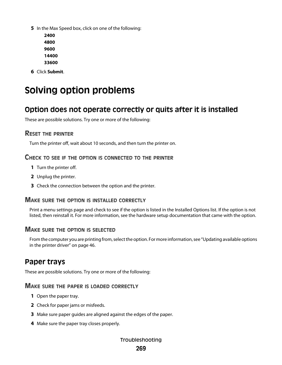 Solving option problems, Paper trays | Dell 5535dn Mono Laser MFP User Manual | Page 269 / 302