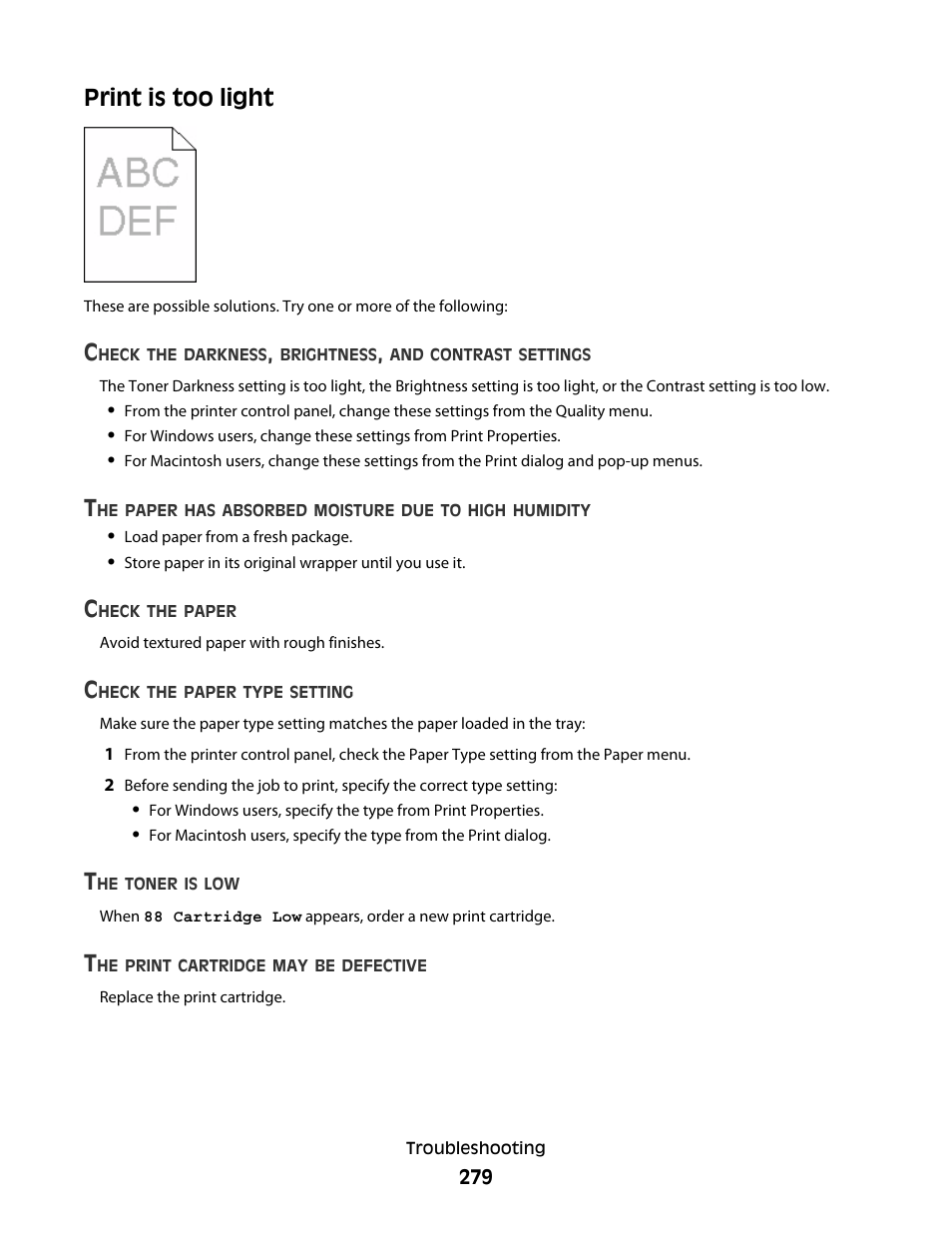 Print is too light | Dell 5535dn Mono Laser MFP User Manual | Page 279 / 302