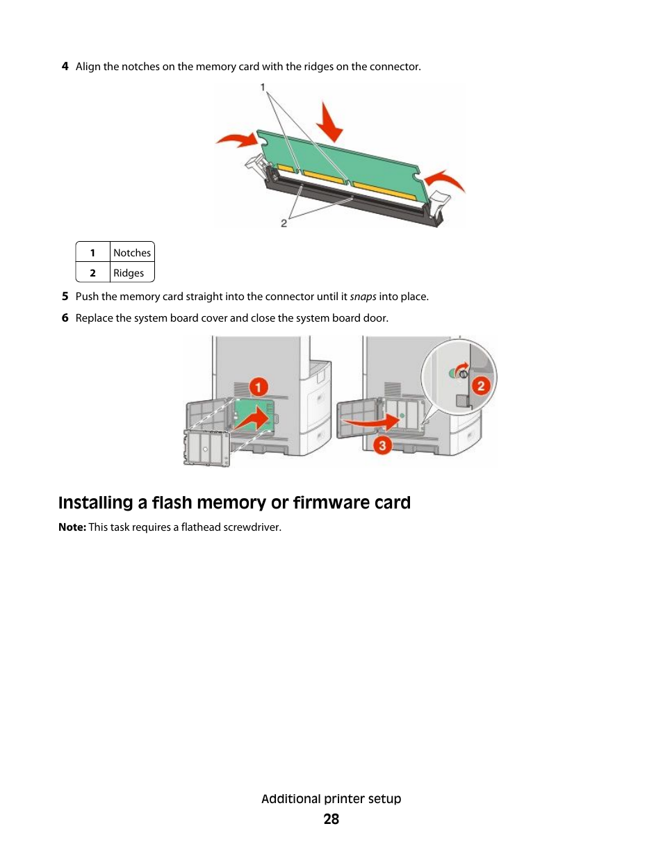 Installing a flash memory or firmware card | Dell 5535dn Mono Laser MFP User Manual | Page 28 / 302