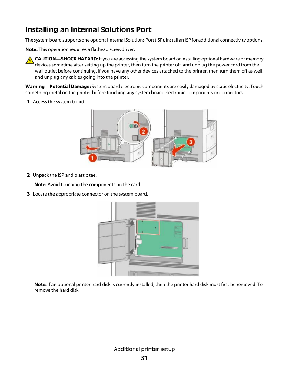 Installing an internal solutions port | Dell 5535dn Mono Laser MFP User Manual | Page 31 / 302