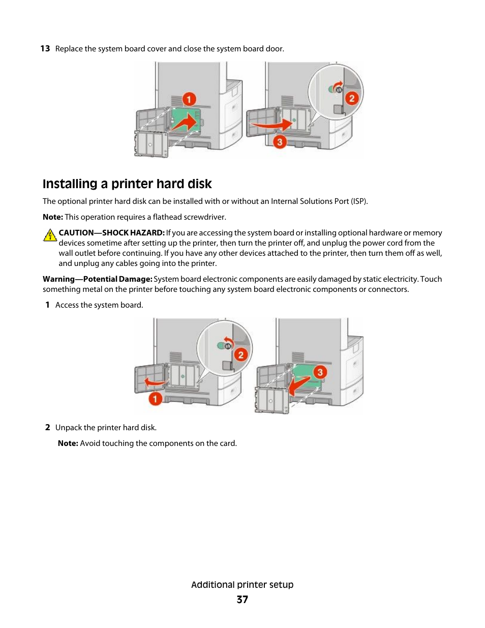 Installing a printer hard disk | Dell 5535dn Mono Laser MFP User Manual | Page 37 / 302