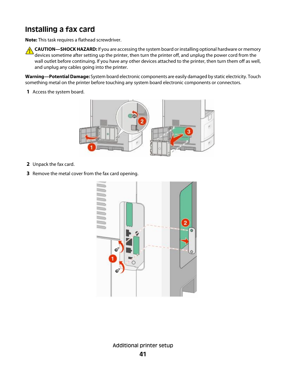 Installing a fax card | Dell 5535dn Mono Laser MFP User Manual | Page 41 / 302