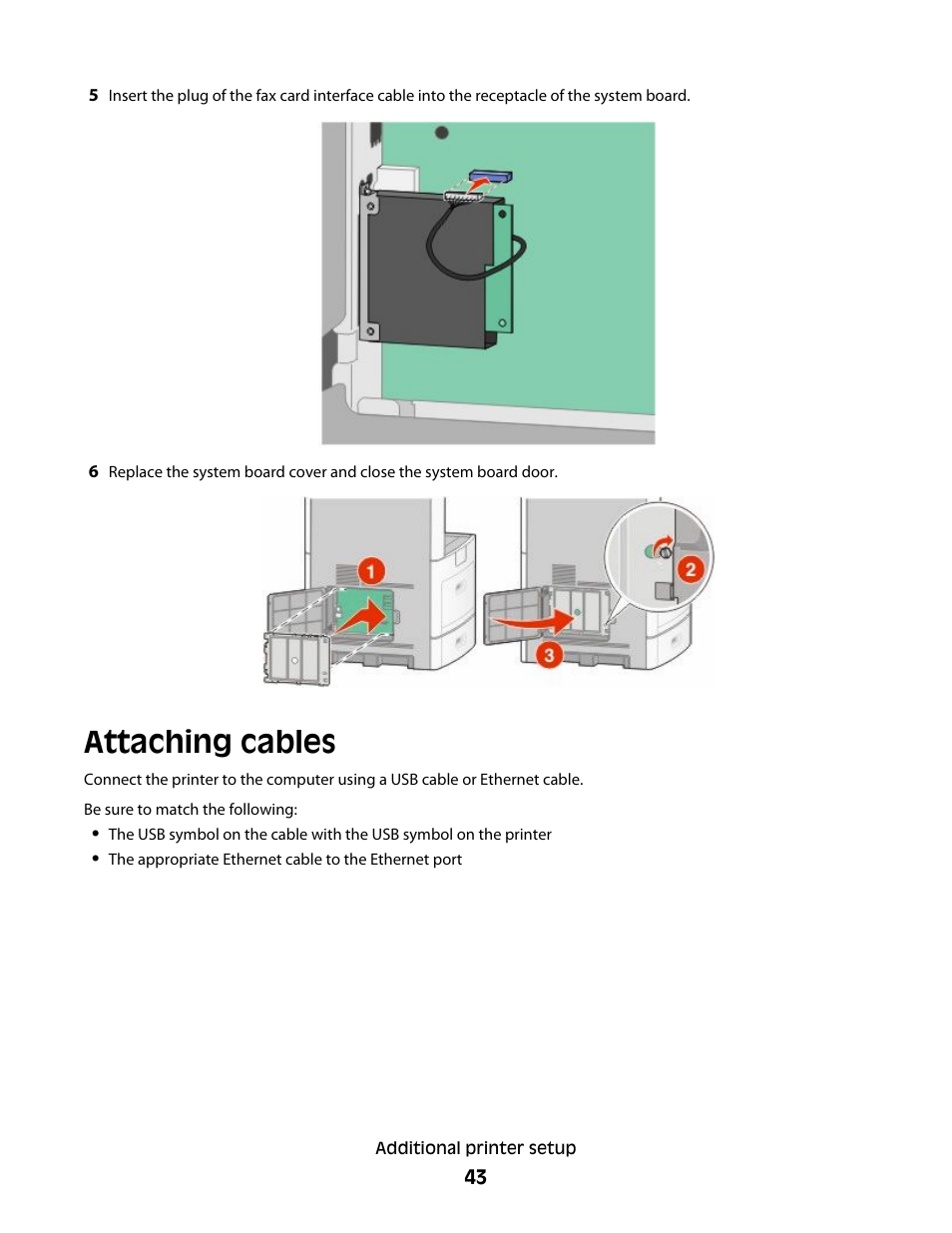 Attaching cables | Dell 5535dn Mono Laser MFP User Manual | Page 43 / 302