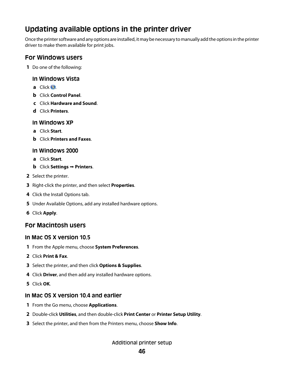 Updating available options in the printer driver | Dell 5535dn Mono Laser MFP User Manual | Page 46 / 302