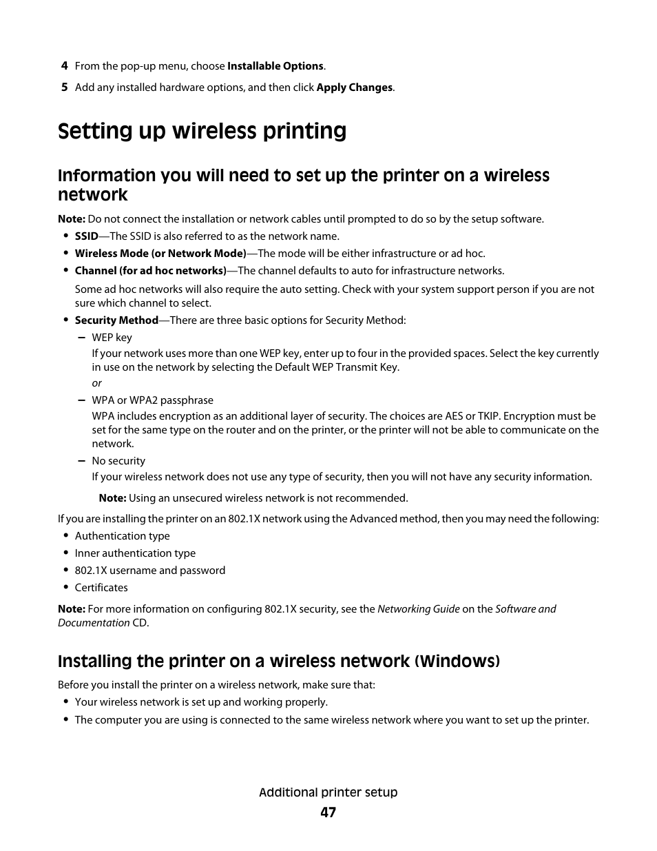 Setting up wireless printing | Dell 5535dn Mono Laser MFP User Manual | Page 47 / 302