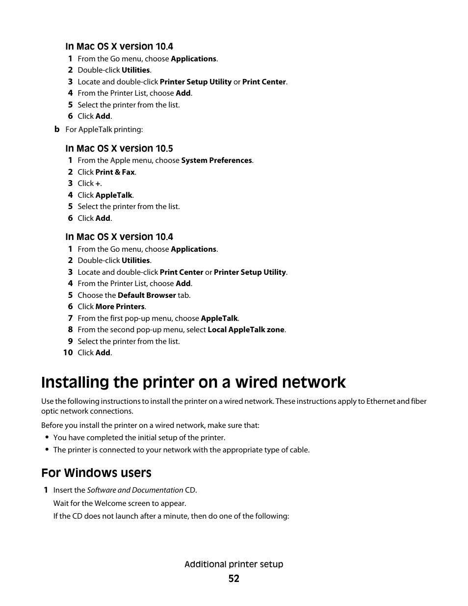 Installing the printer on a wired network, For windows users | Dell 5535dn Mono Laser MFP User Manual | Page 52 / 302