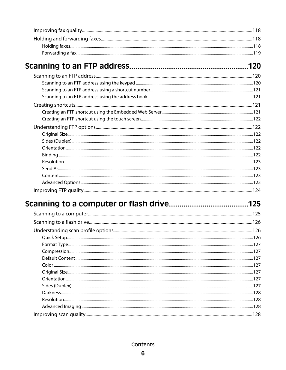 Scanning to an ftp address, Scanning to a computer or flash drive | Dell 5535dn Mono Laser MFP User Manual | Page 6 / 302