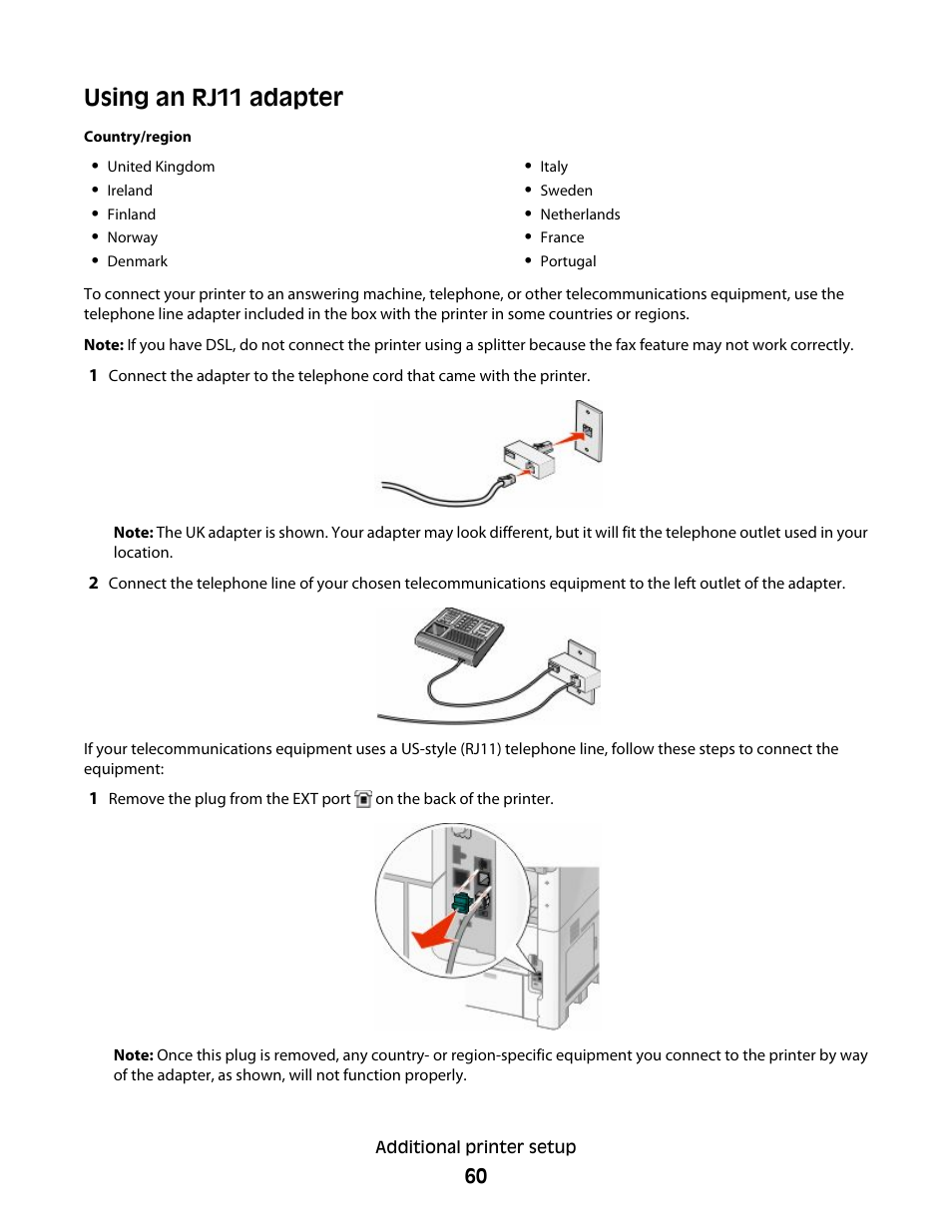 Using an rj11 adapter | Dell 5535dn Mono Laser MFP User Manual | Page 60 / 302