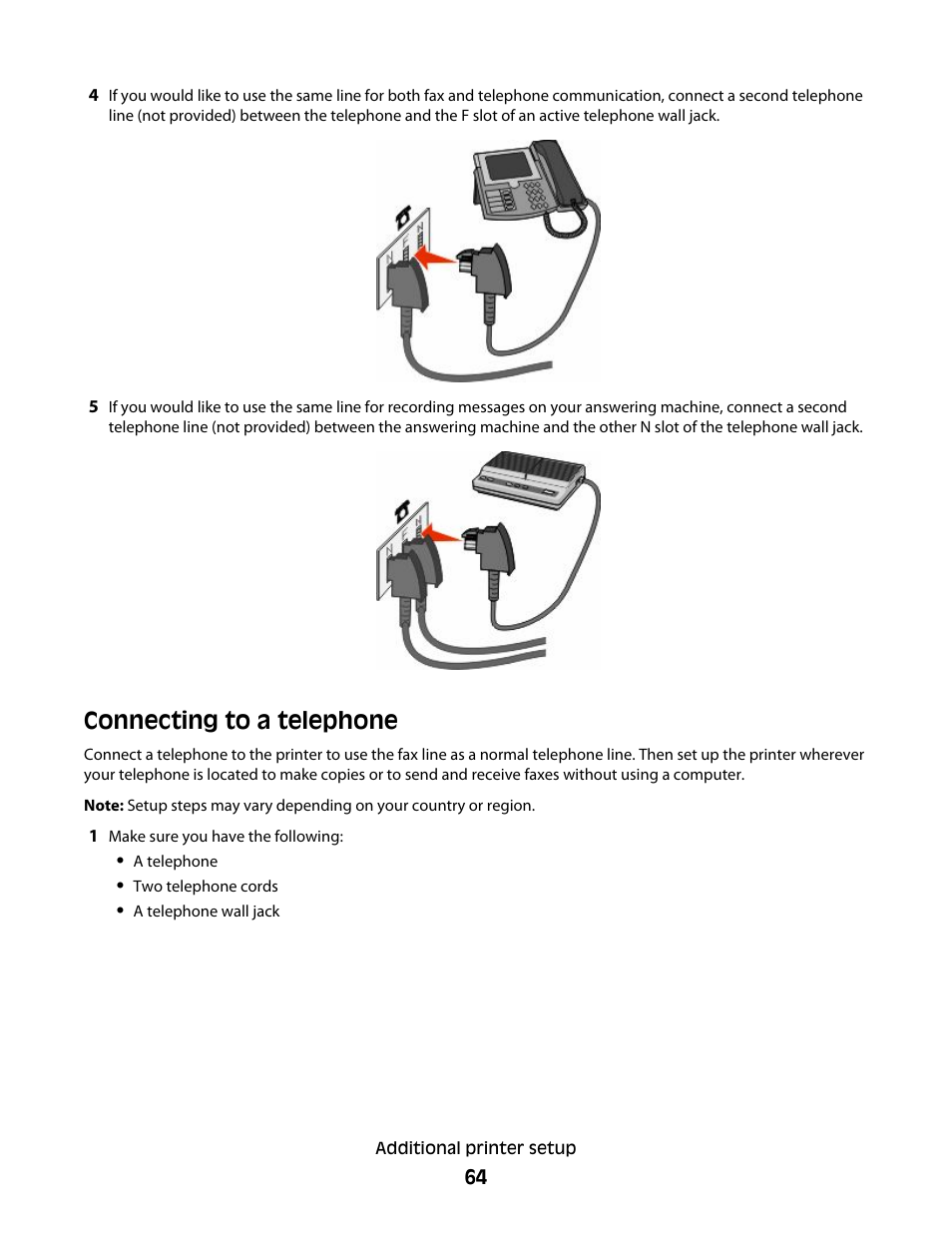 Connecting to a telephone | Dell 5535dn Mono Laser MFP User Manual | Page 64 / 302