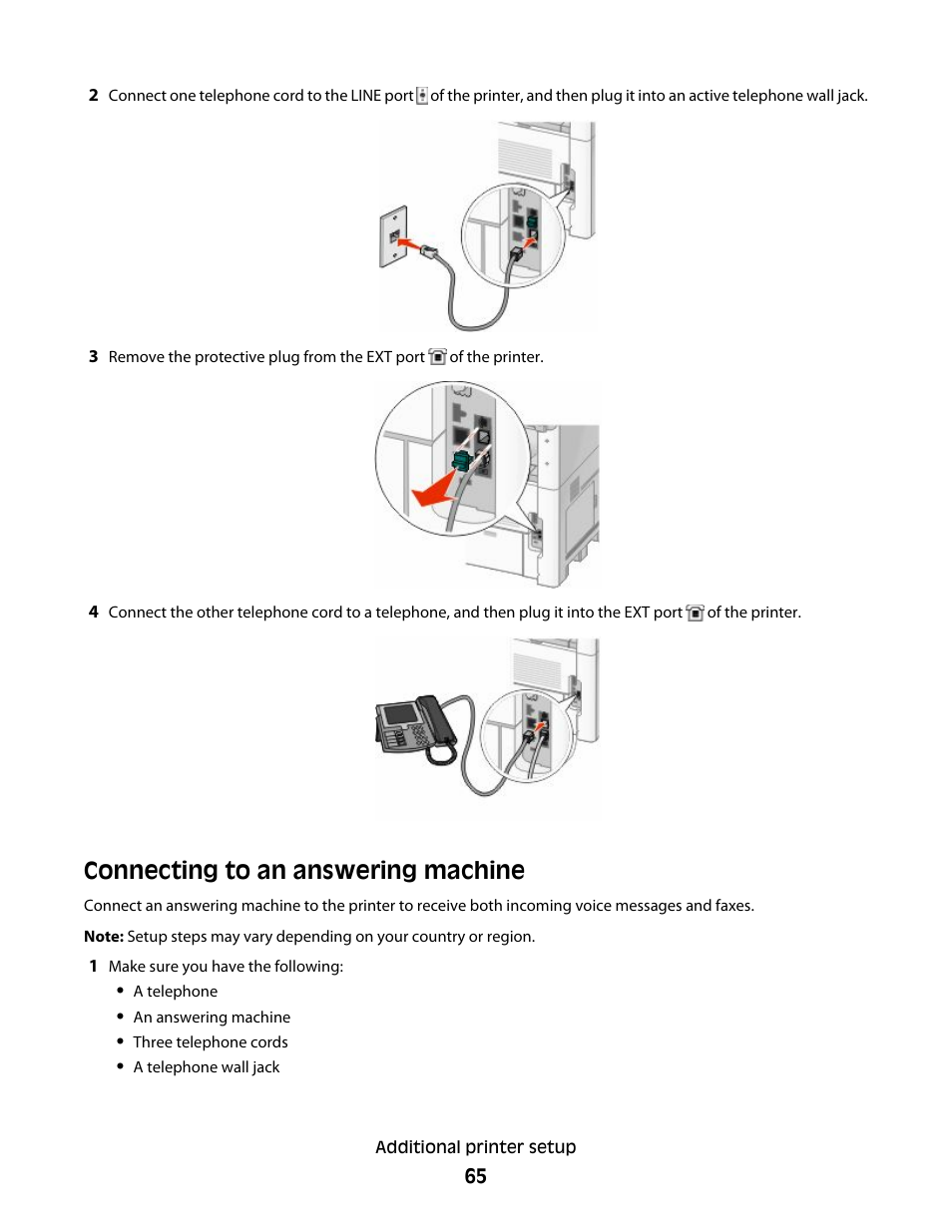 Connecting to an answering machine | Dell 5535dn Mono Laser MFP User Manual | Page 65 / 302