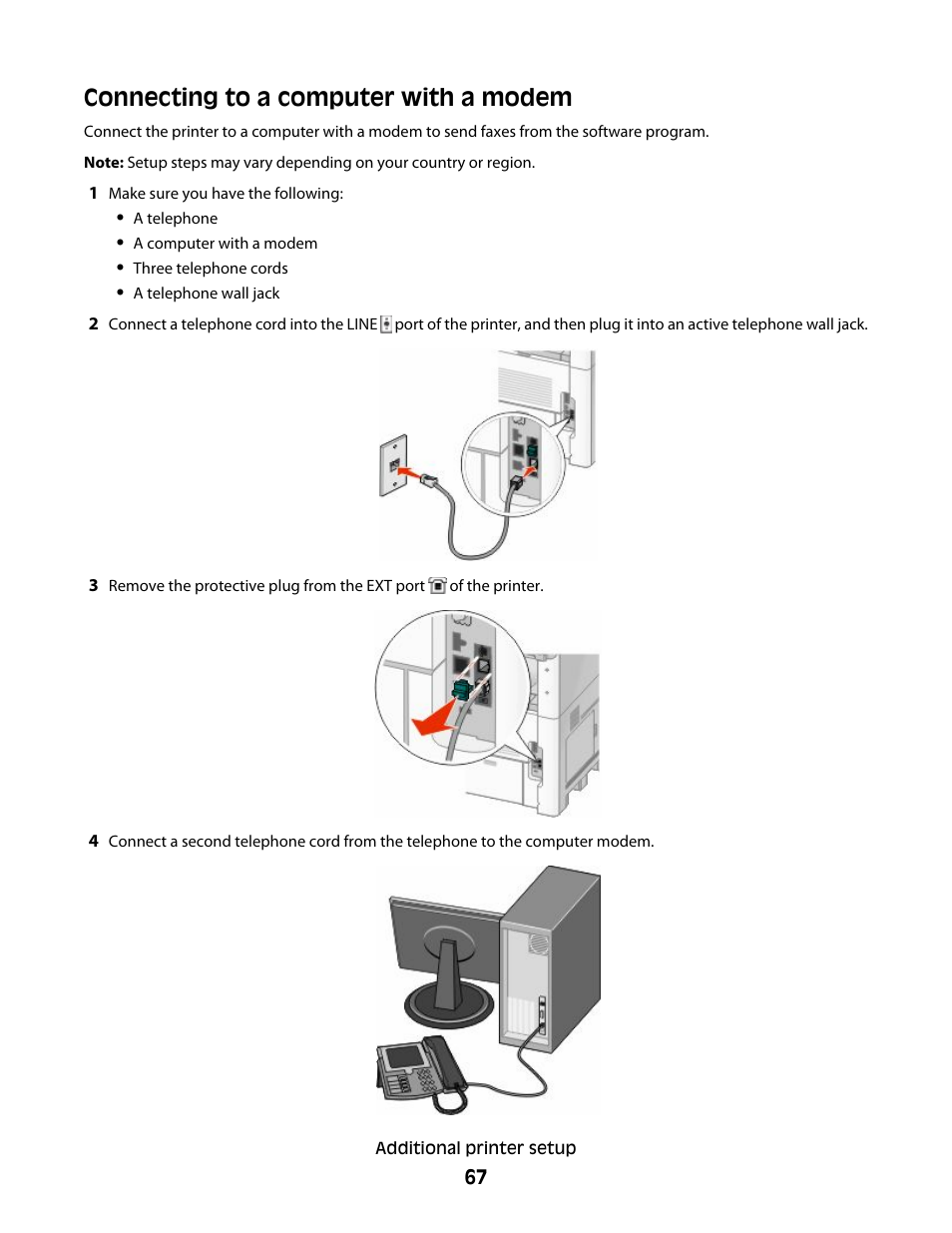 Connecting to a computer with a modem | Dell 5535dn Mono Laser MFP User Manual | Page 67 / 302