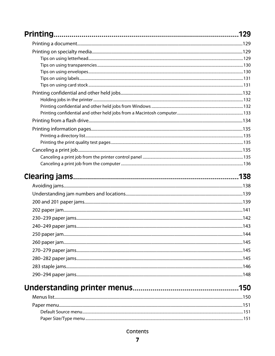 Printing, Clearing jams, Understanding printer menus | Dell 5535dn Mono Laser MFP User Manual | Page 7 / 302