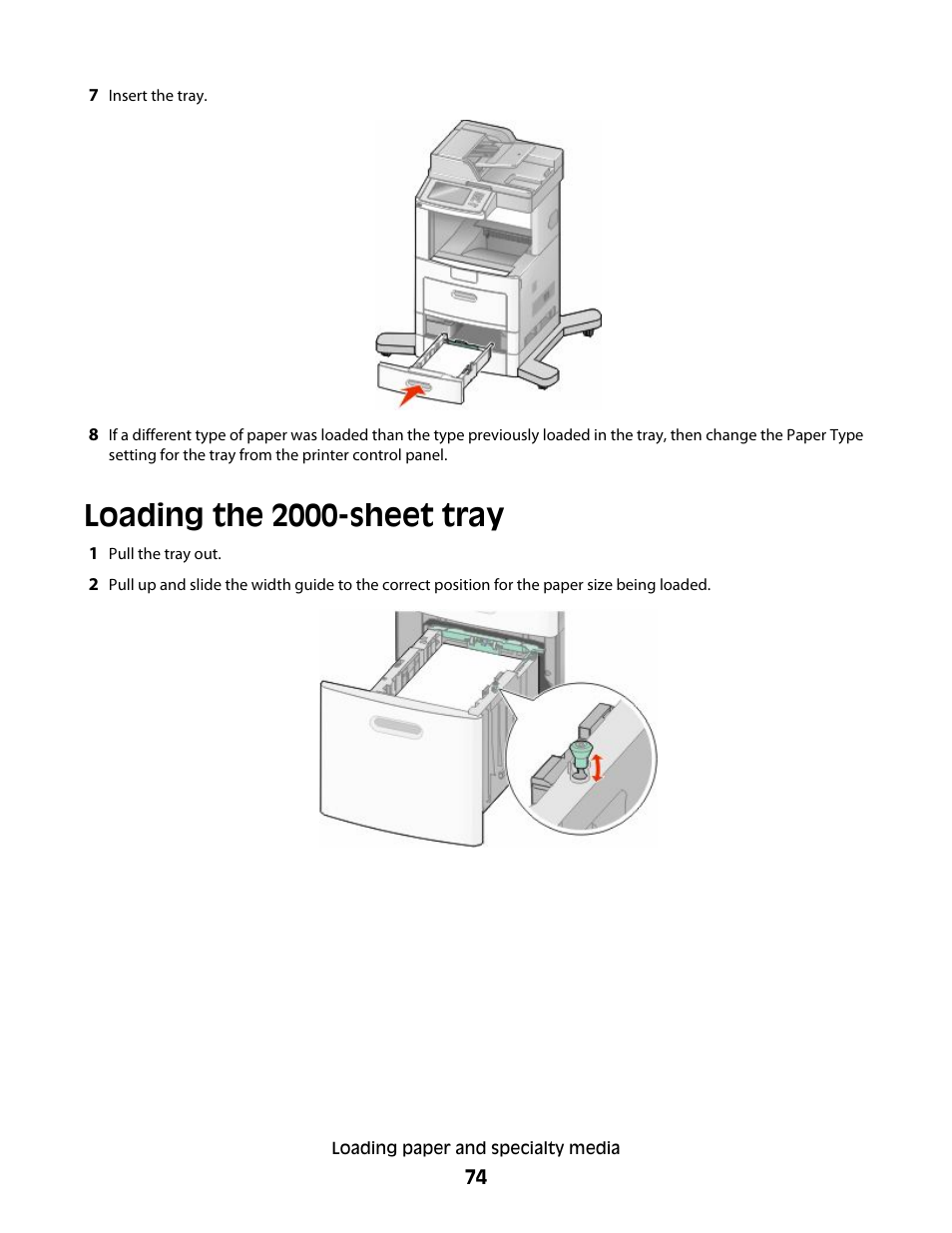 Loading the 2000-sheet tray | Dell 5535dn Mono Laser MFP User Manual | Page 74 / 302