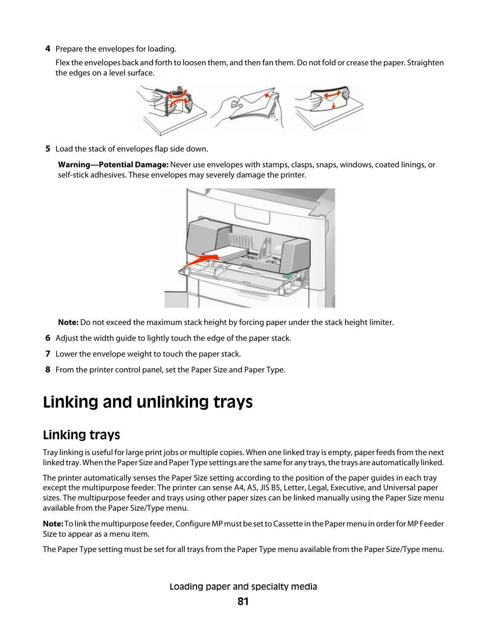 Linking and unlinking trays, Linking trays | Dell 5535dn Mono Laser MFP User Manual | Page 81 / 302