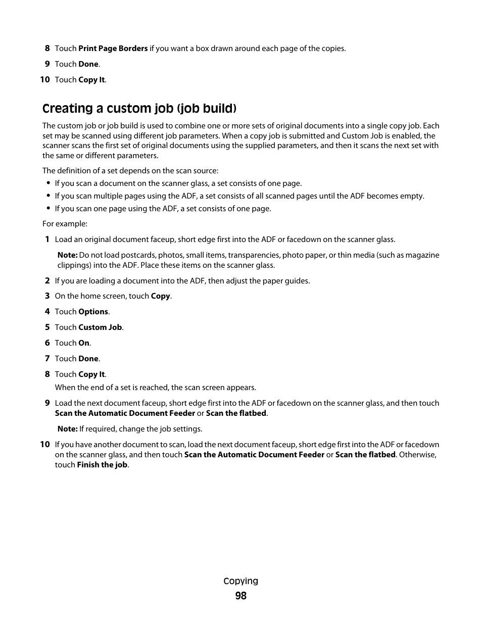 Creating a custom job (job build) | Dell 5535dn Mono Laser MFP User Manual | Page 98 / 302