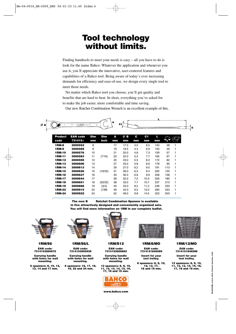 Tool technology without limits | Bahco Ratchet Combination Wrench User Manual | Page 4 / 4