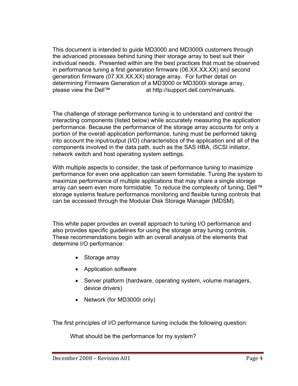 1 audience and scope, 2 performance tuning overview | Dell PowerVault MD3000i User Manual | Page 4 / 32