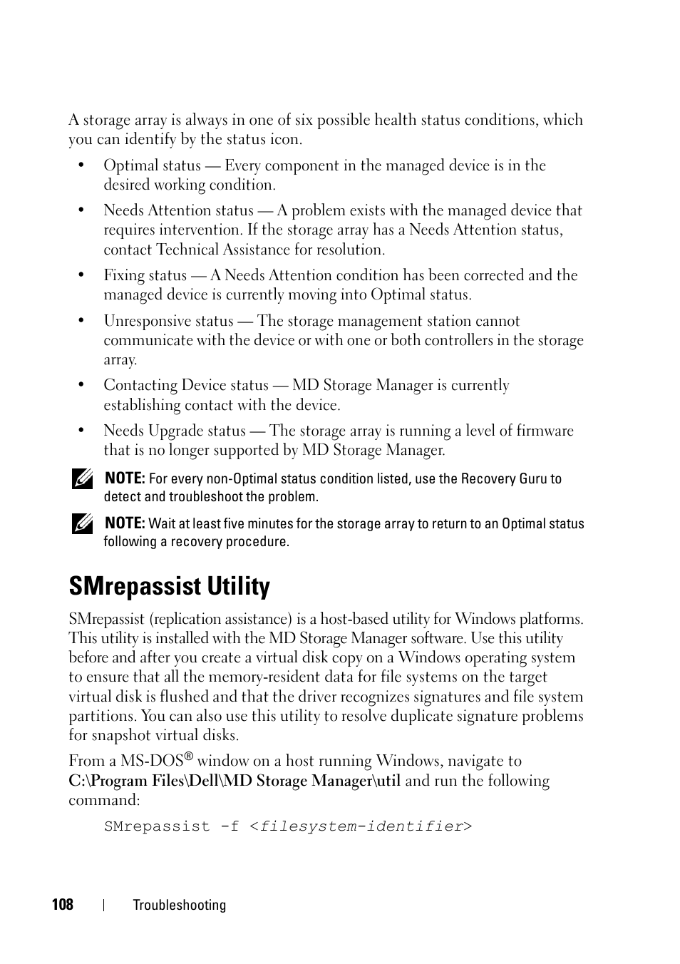 Smrepassist utility | Dell PowerVault MD3000i User Manual | Page 108 / 120