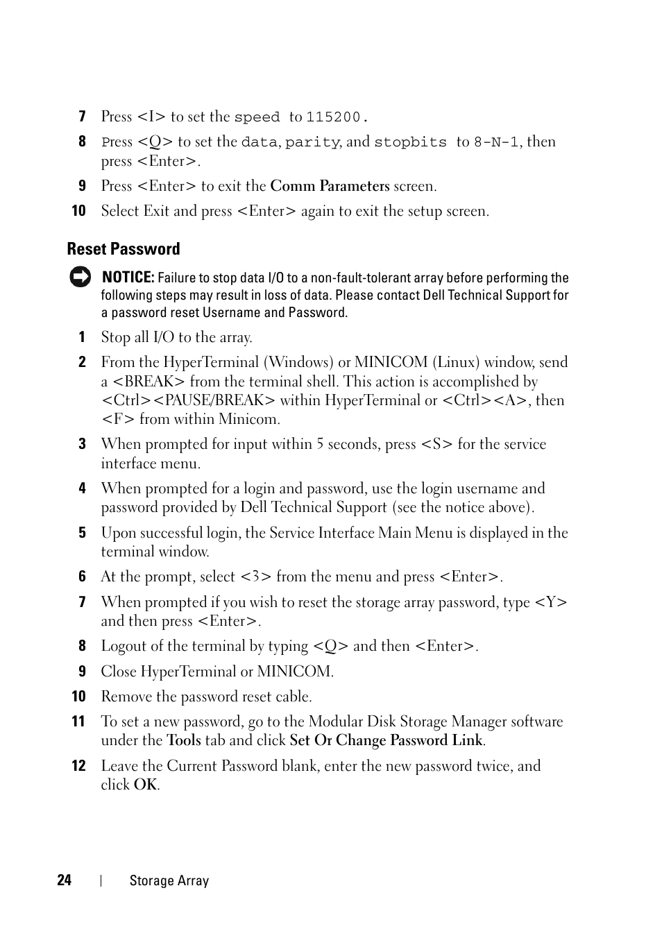 Reset password | Dell PowerVault MD3000i User Manual | Page 24 / 120