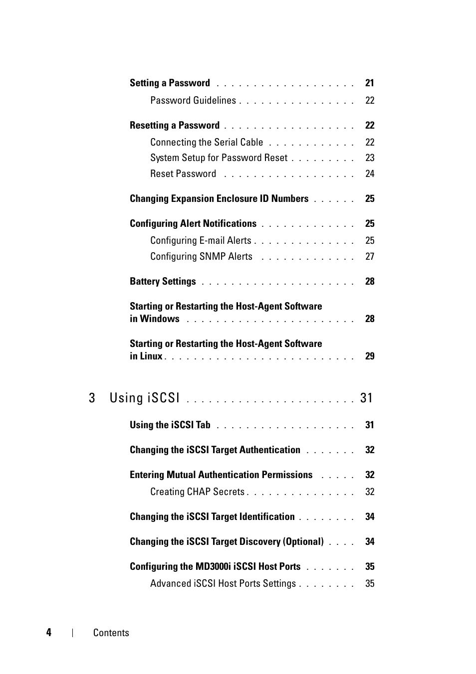 3 using iscsi | Dell PowerVault MD3000i User Manual | Page 4 / 120