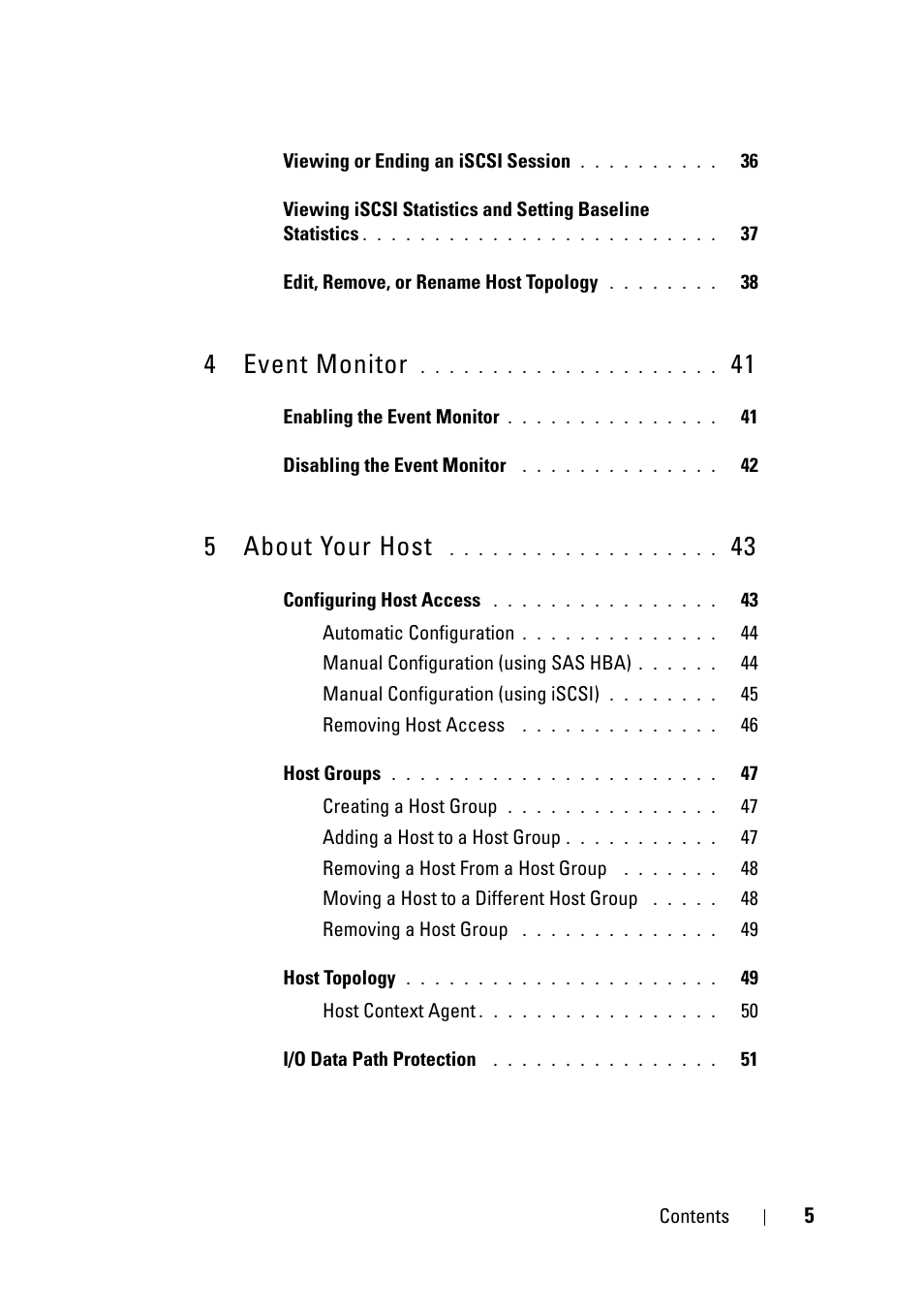 4 event monitor, 5 about your host | Dell PowerVault MD3000i User Manual | Page 5 / 120