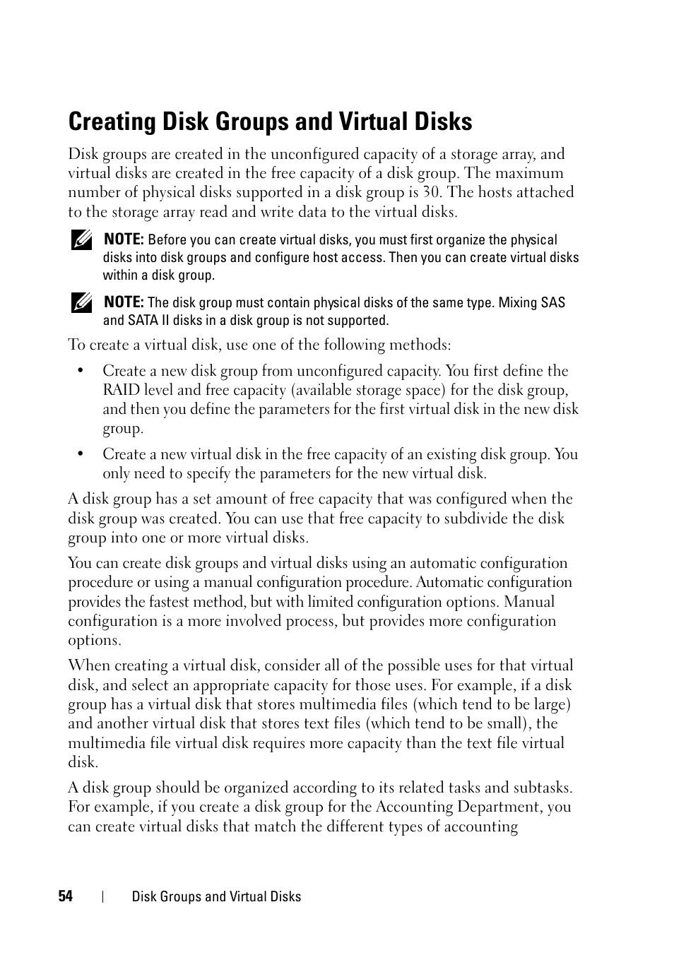 Creating disk groups and virtual disks, See "creating disk groups | Dell PowerVault MD3000i User Manual | Page 54 / 120