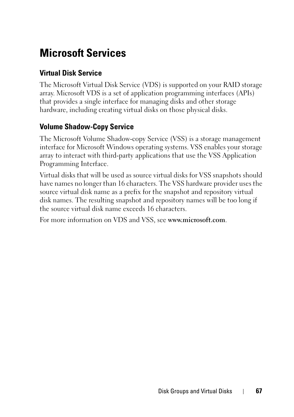 Microsoft services, Virtual disk service, Volume shadow-copy service | Dell PowerVault MD3000i User Manual | Page 67 / 120