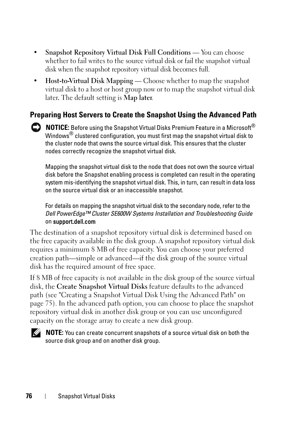 Preparing host servers to create the snapshot, Using the advanced path | Dell PowerVault MD3000i User Manual | Page 76 / 120
