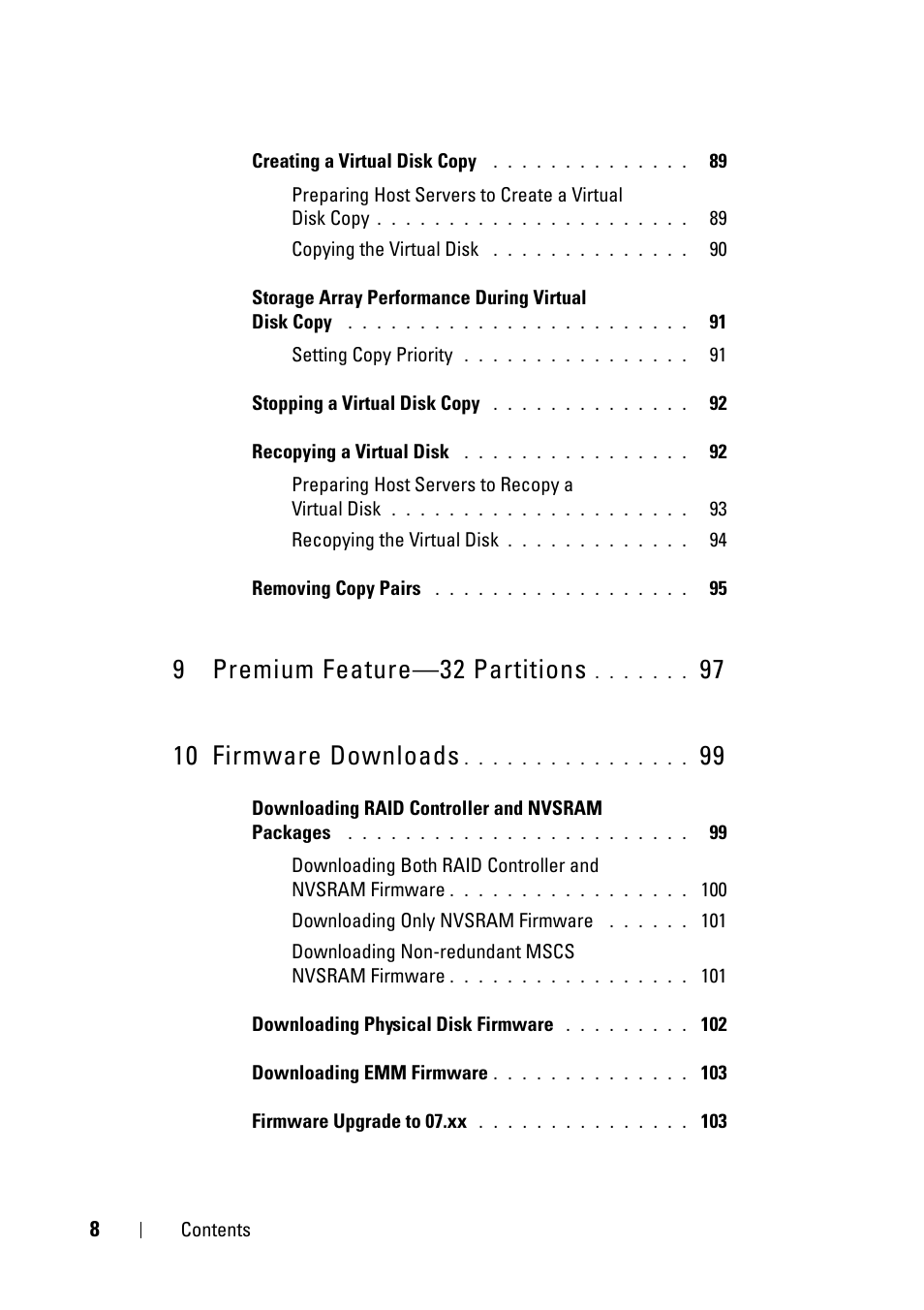 9 premium feature—32 partitions, 97 10 firmware downloads | Dell PowerVault MD3000i User Manual | Page 8 / 120