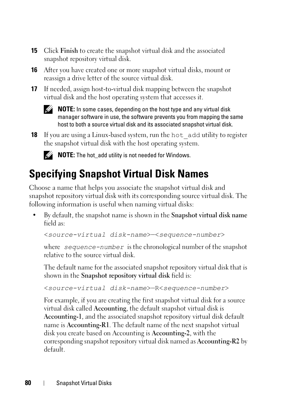 Specifying snapshot virtual disk names | Dell PowerVault MD3000i User Manual | Page 80 / 120