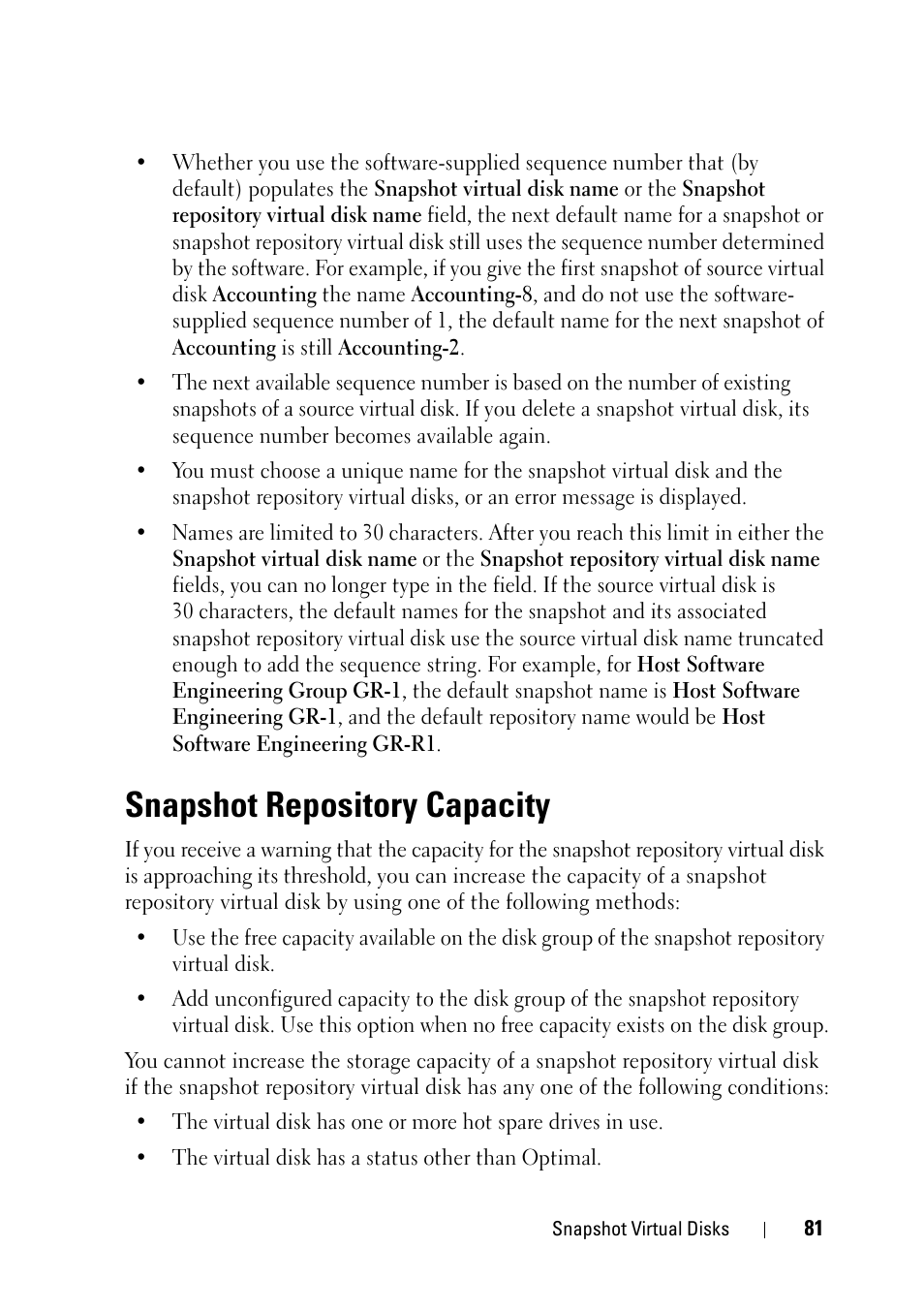 Snapshot repository capacity | Dell PowerVault MD3000i User Manual | Page 81 / 120