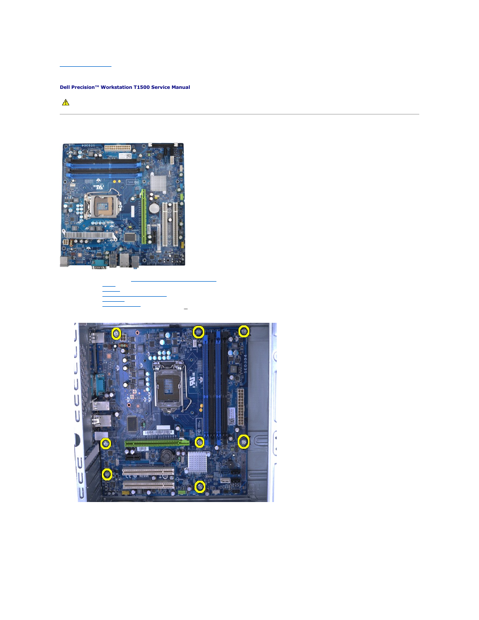 System board, Removing the system board | Dell Precision T1500 (Late 2009) User Manual | Page 40 / 48