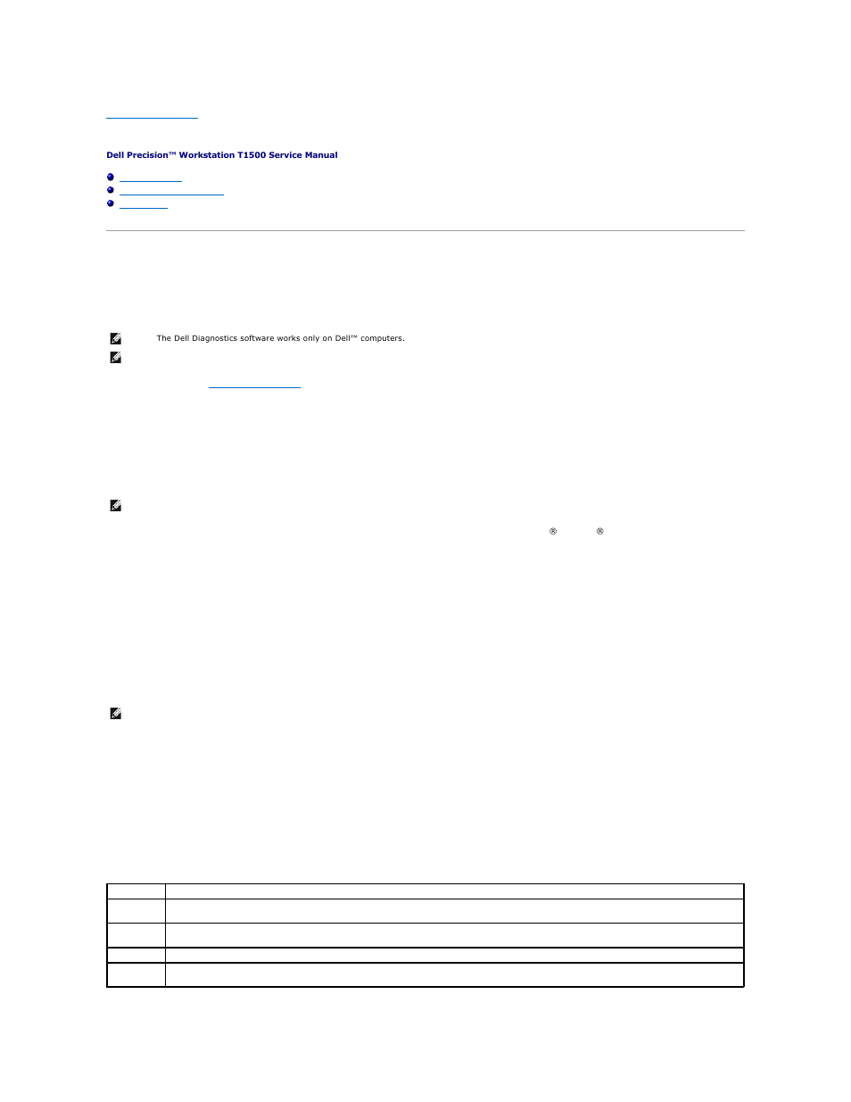 Diagnostics, Dell diagnostics, When to use the dell diagnostics | Starting the dell diagnostics from your hard drive, Dell diagnostics main menu | Dell Precision T1500 (Late 2009) User Manual | Page 5 / 48