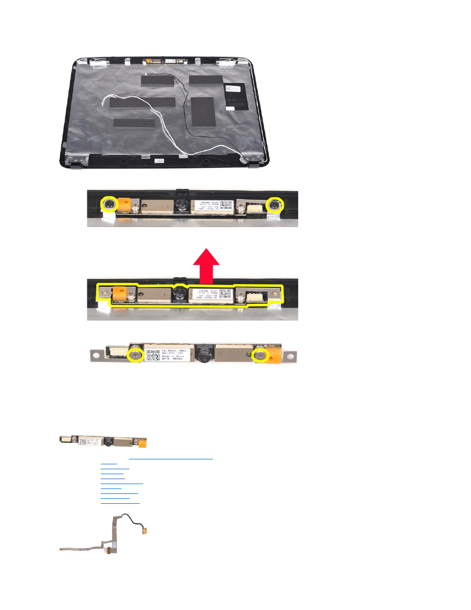 Replacing the display camera, Removing the display inverter cable | Dell Vostro 1014 (Mid 2009) User Manual | Page 38 / 76