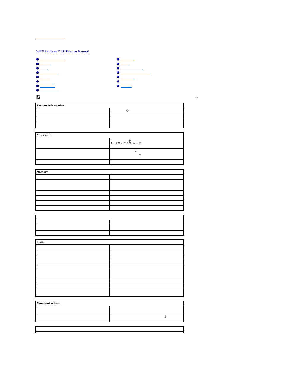 Specifications | Dell Latitude 13 (Mid 2010) User Manual | Page 14 / 46