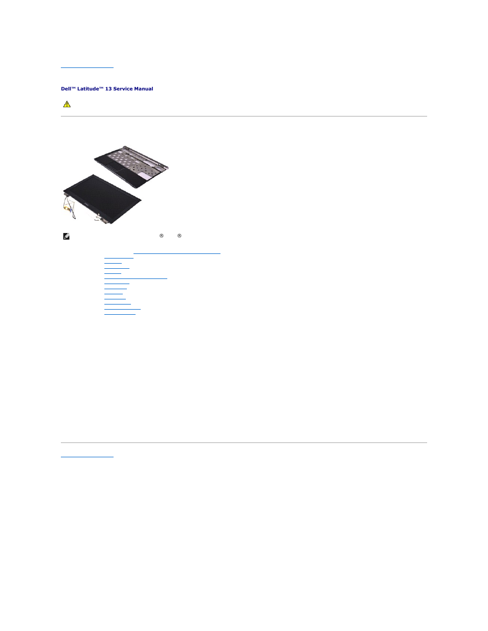 Palm rest and display assembly, Removing the palm rest and display assembly, Replacing the palm rest and display assembly | Dell Latitude 13 (Mid 2010) User Manual | Page 37 / 46