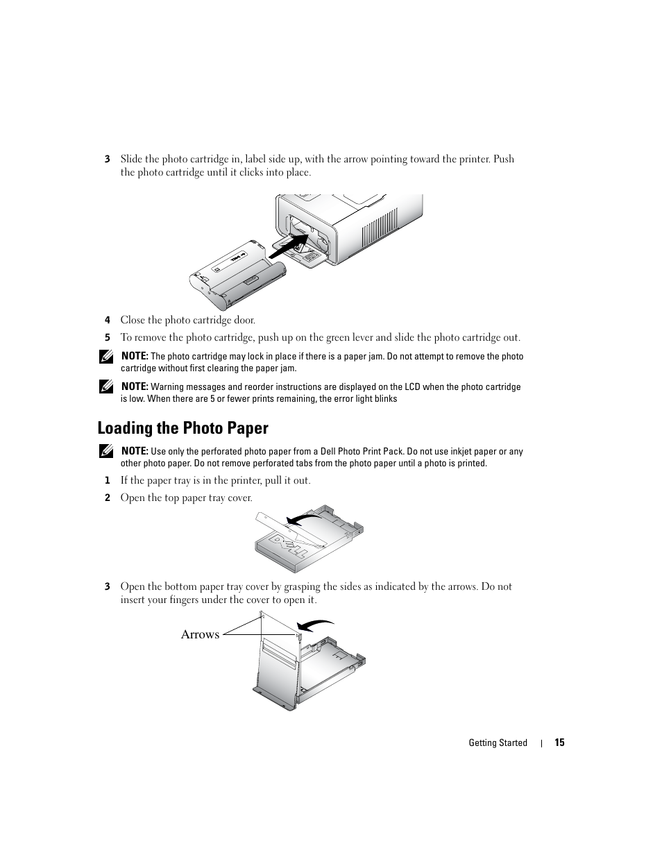 Loading the photo paper | Dell 540 Photo Printer User Manual | Page 15 / 76