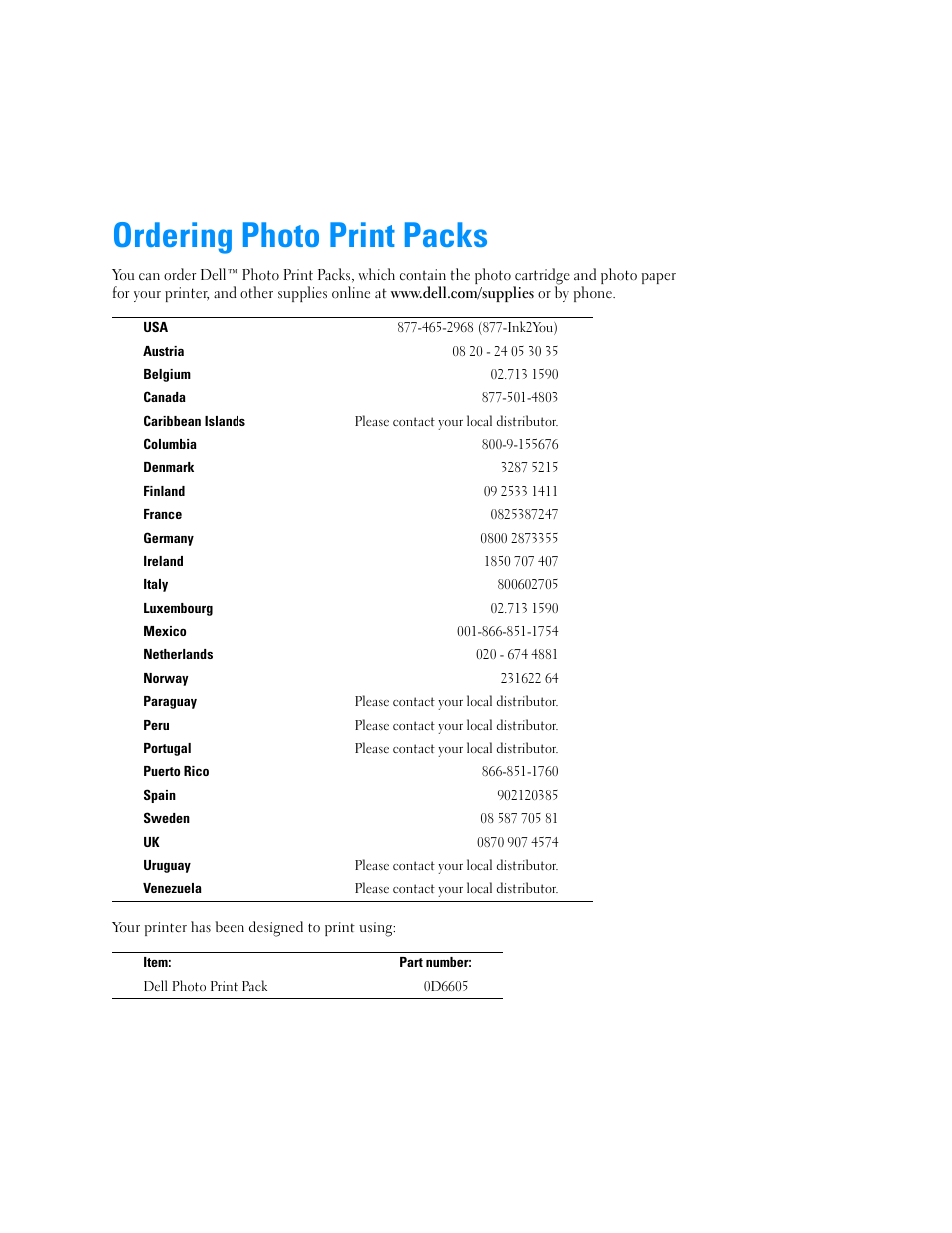 Ordering photo print packs | Dell 540 Photo Printer User Manual | Page 2 / 76