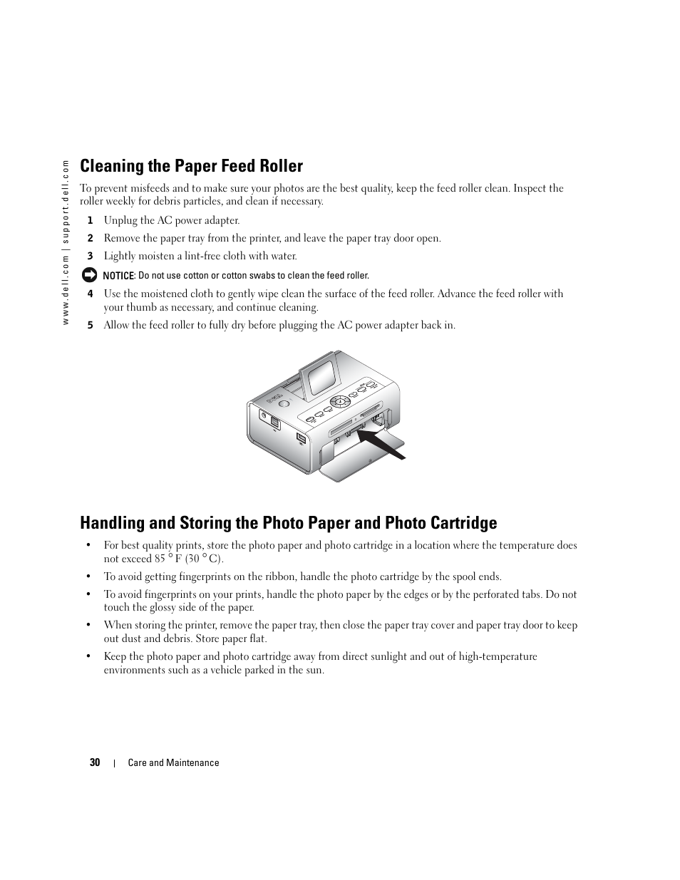 Cleaning the paper feed roller | Dell 540 Photo Printer User Manual | Page 30 / 76
