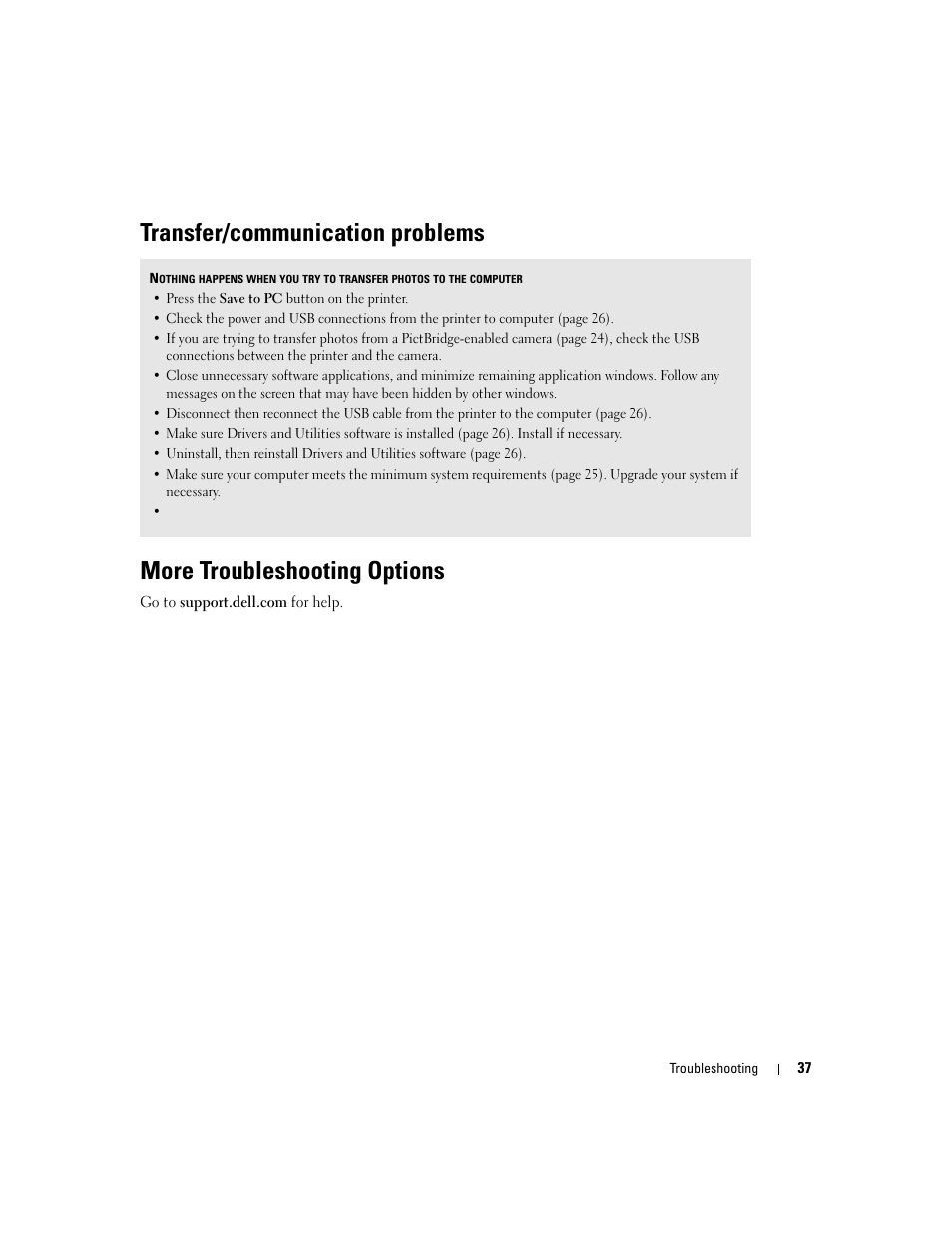 More troubleshooting options | Dell 540 Photo Printer User Manual | Page 37 / 76
