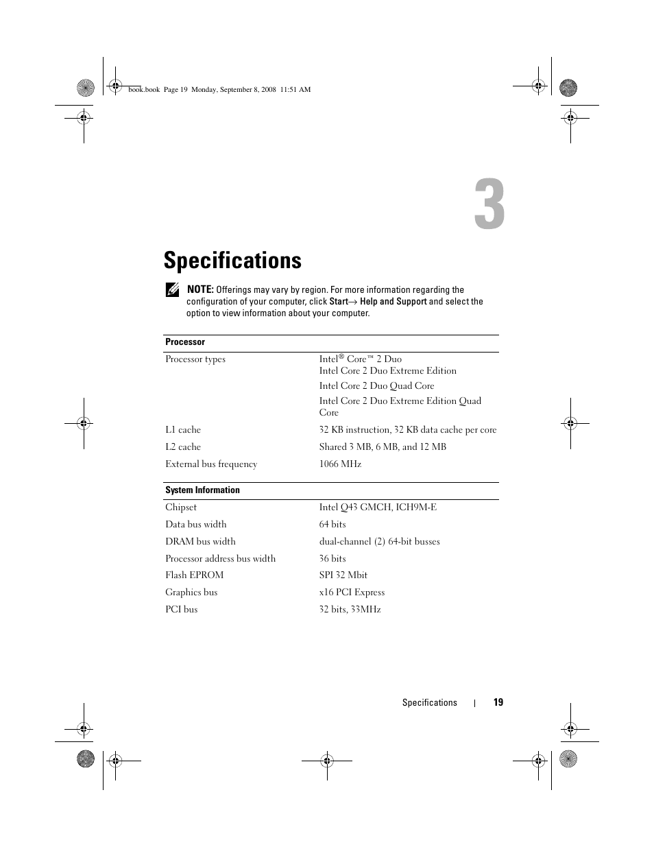 Specifications | Dell Precision M6400 (Late 2008) User Manual | Page 19 / 54