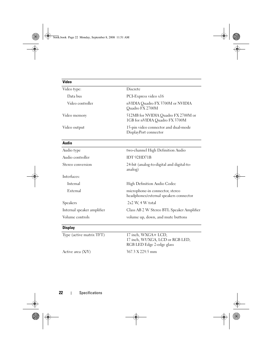 Dell Precision M6400 (Late 2008) User Manual | Page 22 / 54